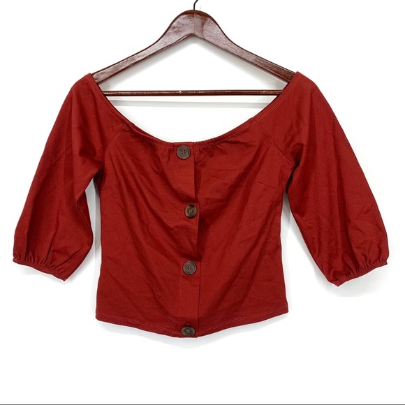 New Nwt Burnt Orange Boho Off The Shoulder Crop Top Sz Medium By Charlotte Russe - Picture 2 of 14